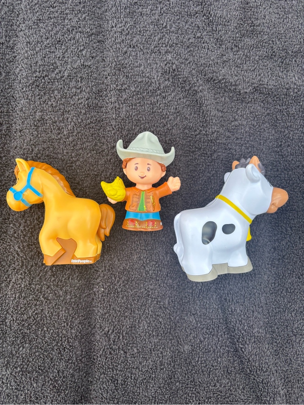 Little People Farm Toy Trio - Yellow Horse, White Cow & Cowboy Figure